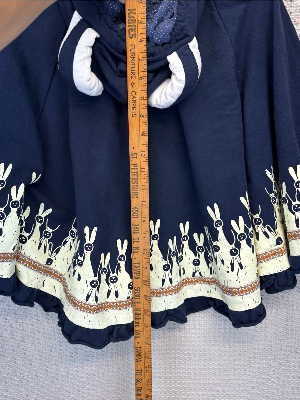 Yue Ran Blue Hooded Pullover Poncho Cape YM YOUMU Bunny Rabbit Boho Festival - Picture 9 of 10